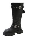 Brand Desinger Women Mid Calf Boots Chunky Platform Punk Motorcycle Long Booties Goth Street Cool Shoes For Women
