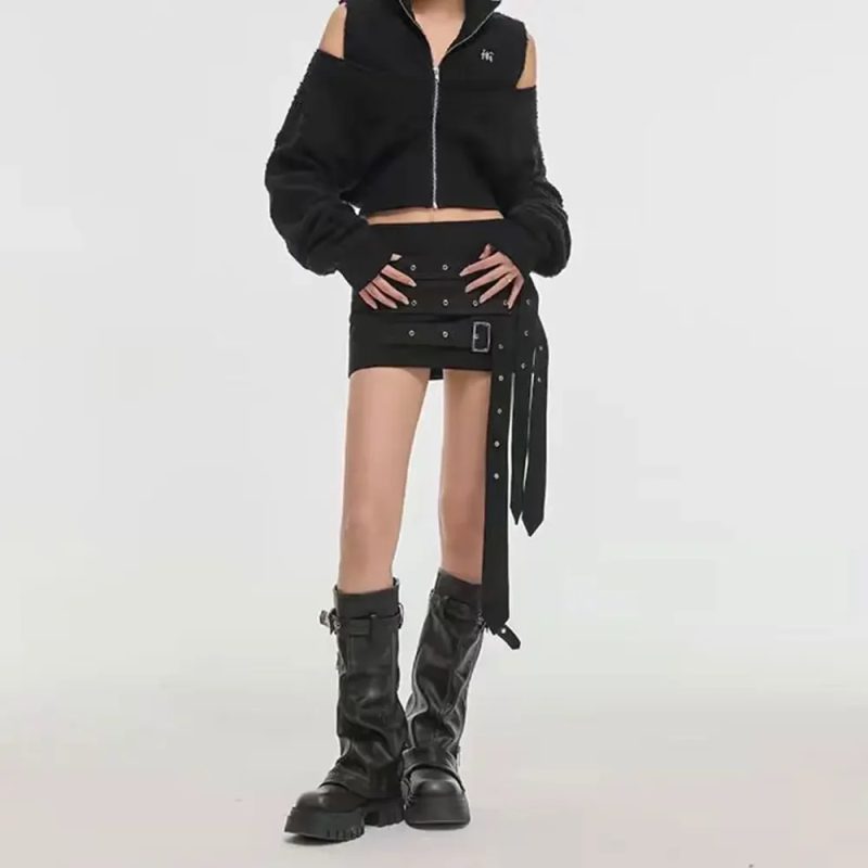 2024 Platform Black Knee High Women Boots Wasteland Y2k Style Vintage Biker Boot Women Brown Belt Buckle Booties Size 35-40 - Image 4