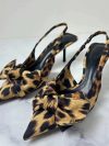TRAF 2024 Woman Leopard Print Pointed End High Heels Pumps Summer Fashion Bow Knot Slender Elegant High Heels Mules Women Shoes