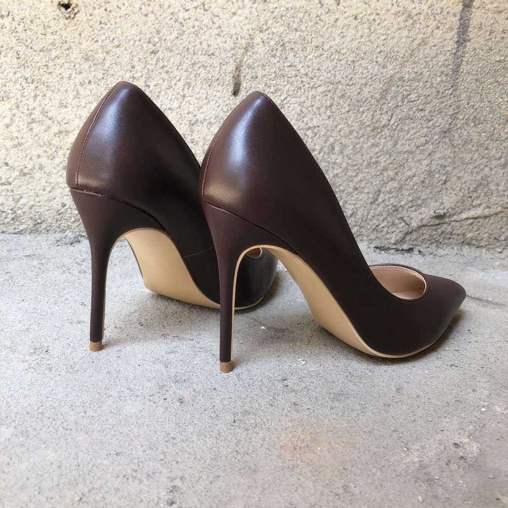 Veowalk Dark Brown Matte Women Stilettos High Heels Elegant OL Ladies Pointed Toe Pumps Italian Style Woman Slip on Dress Shoes - Image 2