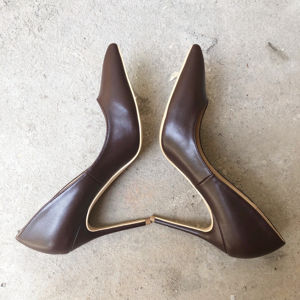 Veowalk Dark Brown Matte Women Stilettos High Heels Elegant OL Ladies Pointed Toe Pumps Italian Style Woman Slip on Dress Shoes - Image 4
