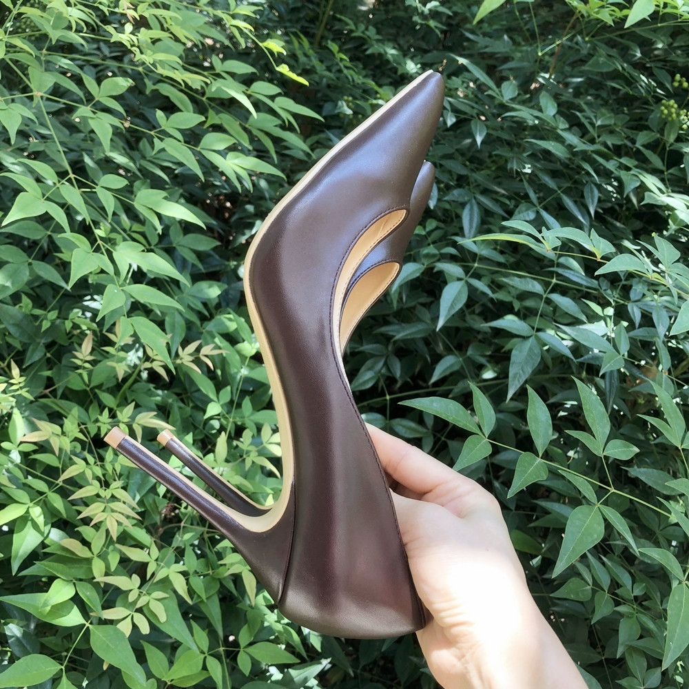 Veowalk Dark Brown Matte Women Stilettos High Heels Elegant OL Ladies Pointed Toe Pumps Italian Style Woman Slip on Dress Shoes - Image 5
