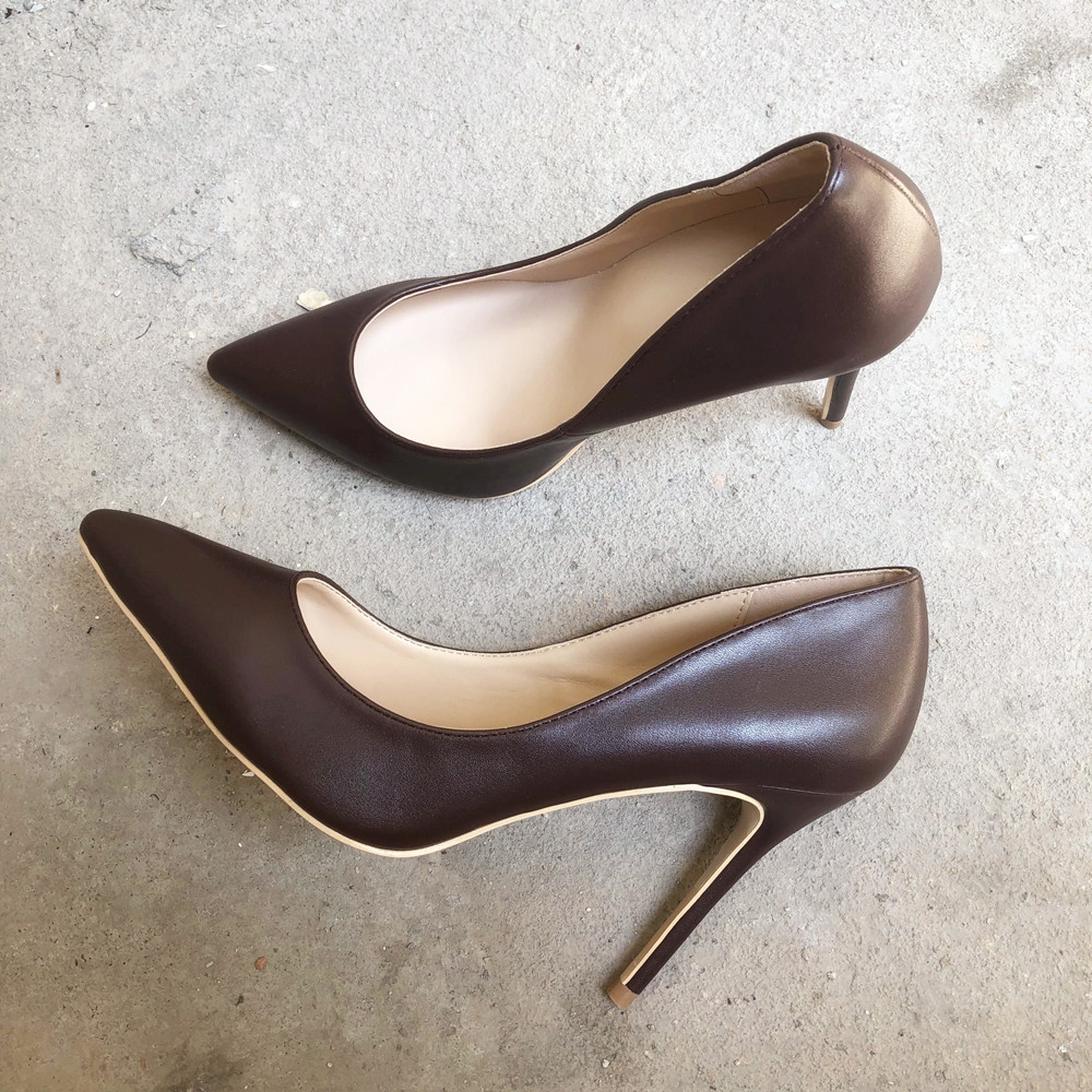 Veowalk Dark Brown Matte Women Stilettos High Heels Elegant OL Ladies Pointed Toe Pumps Italian Style Woman Slip on Dress Shoes - Image 9