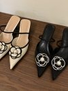 Flower Pointed Toe High Heels Women Luxury Designer Sandals Female Summer Elegant Fashion Pumps Woman Flower Mule Slippers Women
