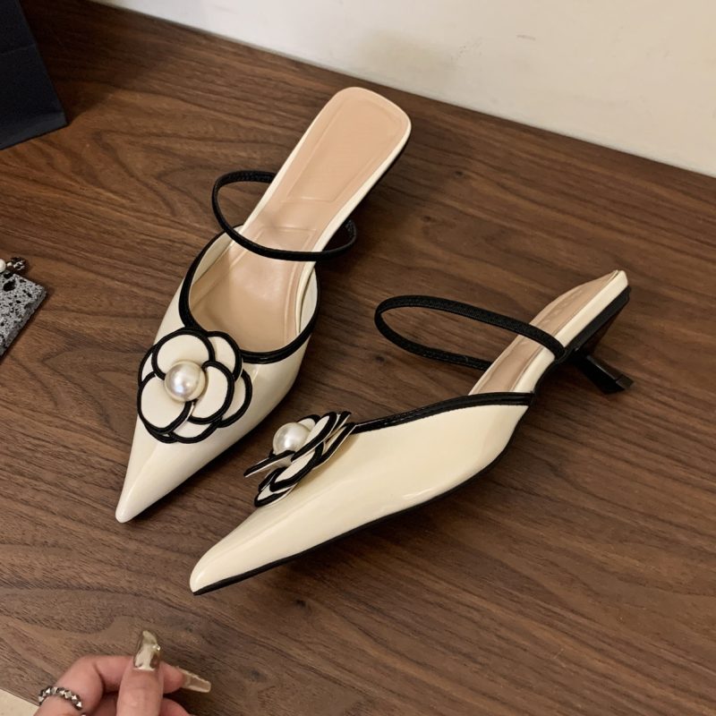 Flower Pointed Toe High Heels Women Luxury Designer Sandals Female Summer Elegant Fashion Pumps Woman Flower Mule Slippers Women - Image 2
