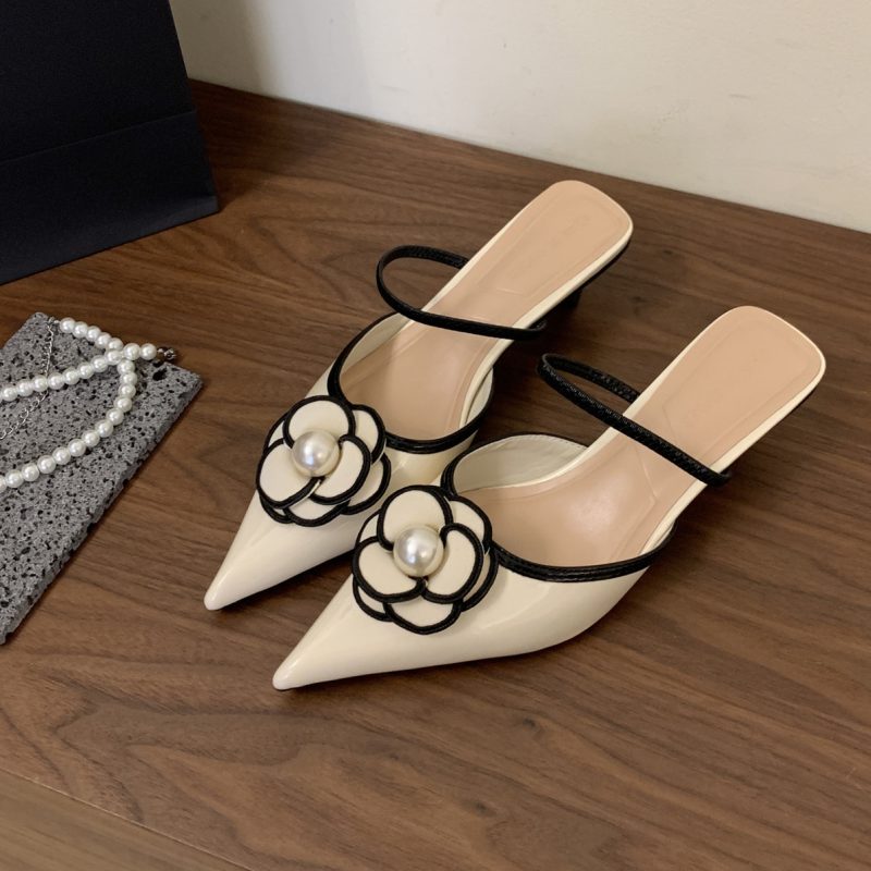 Flower Pointed Toe High Heels Women Luxury Designer Sandals Female Summer Elegant Fashion Pumps Woman Flower Mule Slippers Women - Image 5