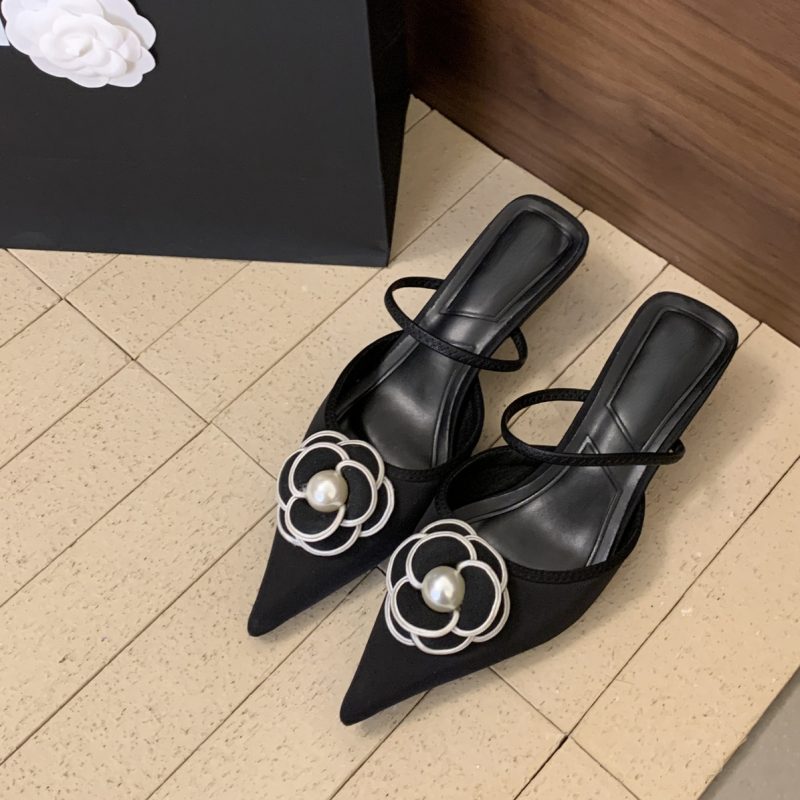 Flower Pointed Toe High Heels Women Luxury Designer Sandals Female Summer Elegant Fashion Pumps Woman Flower Mule Slippers Women - Image 7