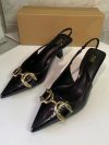 TRAF Women Summer Black Pumps 2024 Golden Decorative Details Pointed High Heels Shallow Thin Heel Woman Shoes Slingback Sandals