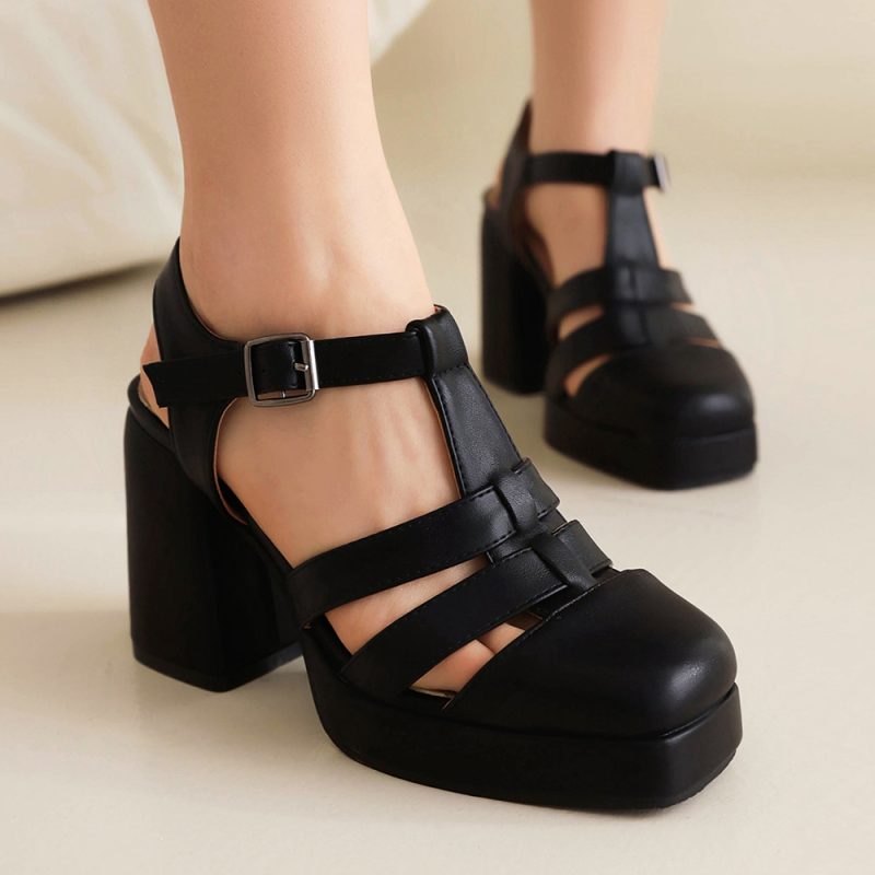 Square Toe Platform Sandals Women Summer Hollow Out Chunky Heel Shoes New Female Beach Shoe Outdoor Non-Slip High Heels Ladies - Image 2