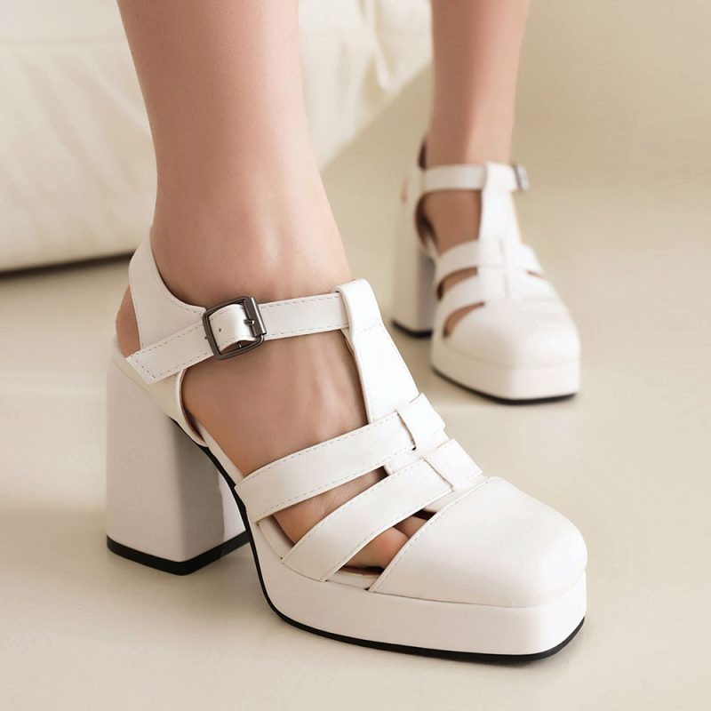 Square Toe Platform Sandals Women Summer Hollow Out Chunky Heel Shoes New Female Beach Shoe Outdoor Non-Slip High Heels Ladies - Image 3