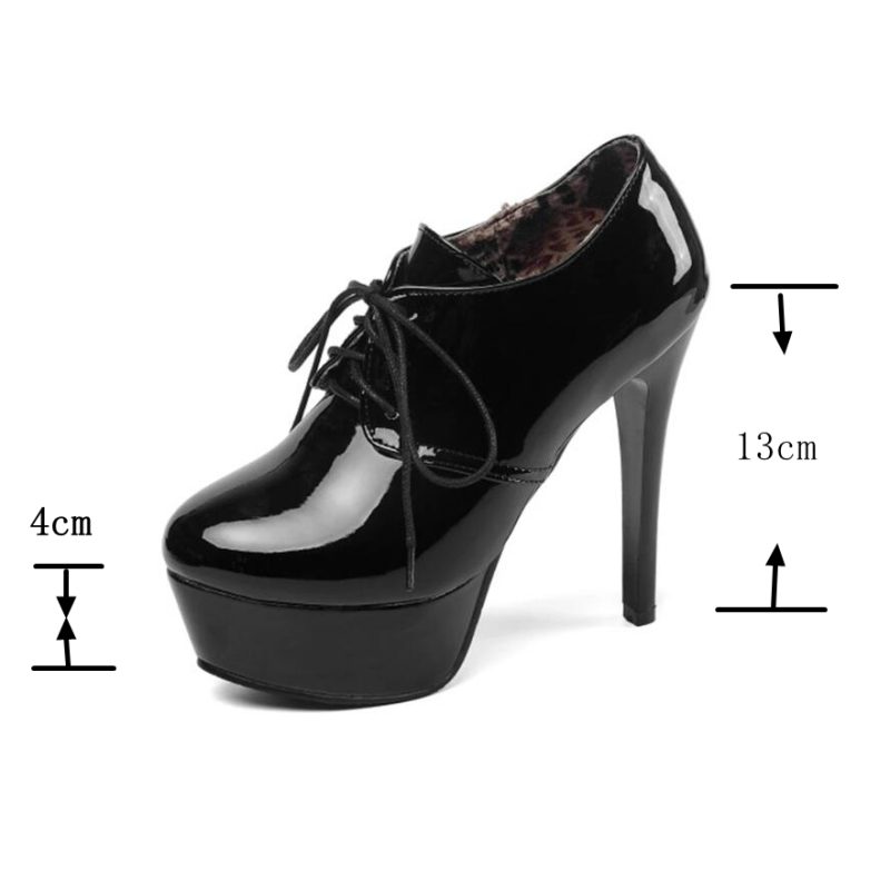 REAVE CAT Pumps Round Toe 13cm Thin high Heels Patent Leather Lace up Cross-tied Platforms 33-45 A2874 - Image 3