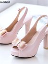 Women Platform High Heels 2025 Summer Fashion Bow Peep Toe Slingbacks Ladies White Pink Black Bride Wedding Shoes Party Pumps