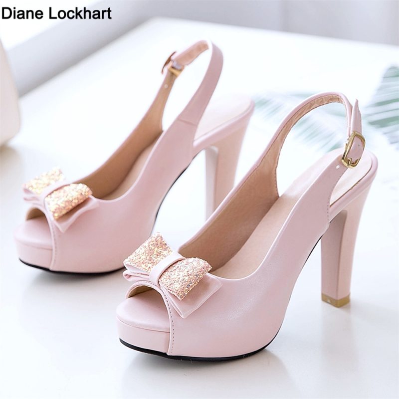 Women Platform High Heels 2025 Summer Fashion Bow Peep Toe Slingbacks Ladies White Pink Black Bride Wedding Shoes Party Pumps