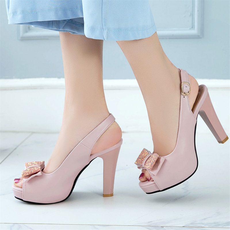 Women Platform High Heels 2025 Summer Fashion Bow Peep Toe Slingbacks Ladies White Pink Black Bride Wedding Shoes Party Pumps - Image 4