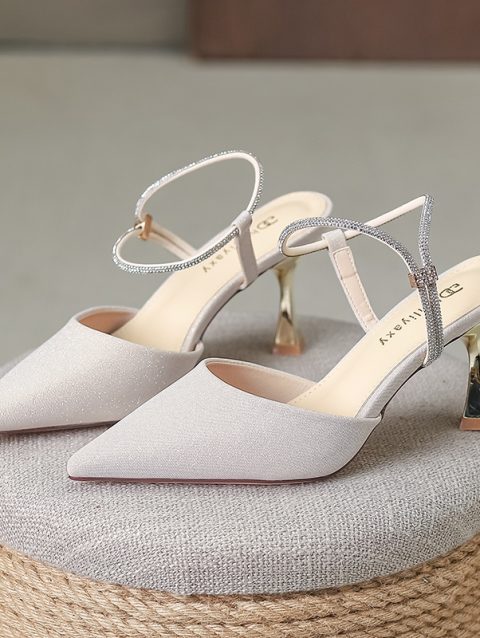 Shoes woman 2024 trend white luxury heeled sandals pointed toe for women
