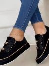 Women's Sneakers 2024 New Fashion Chain Leather Comfortable Round Toe Platform Sneakers Lace-up Walking Women's Vulcanized Shoes