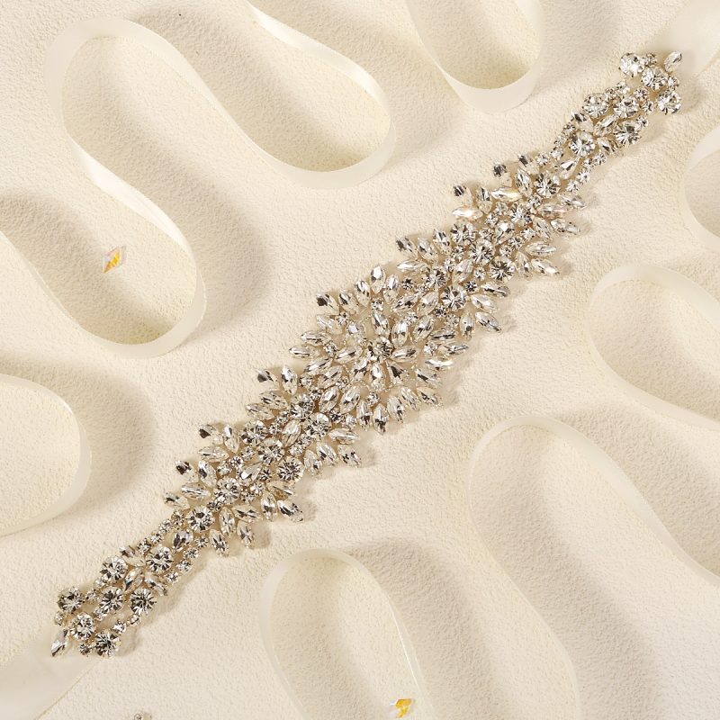 Silver Bridal Wedding Waistband Sparkling Crystal Handmade Sash for Women Wedding Supplies Jewelry Accessories