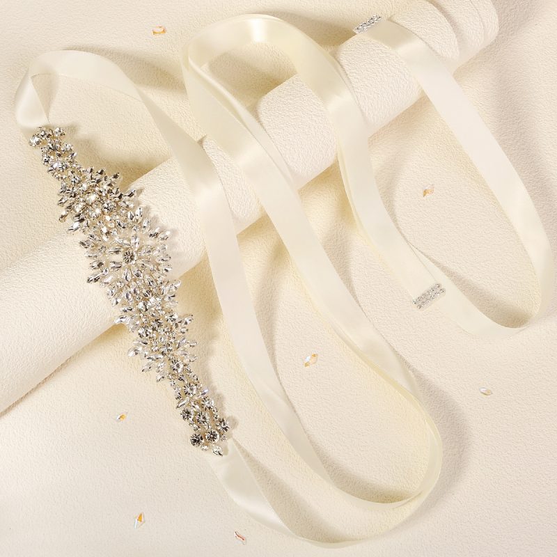 Silver Bridal Wedding Waistband Sparkling Crystal Handmade Sash for Women Wedding Supplies Jewelry Accessories - Image 3