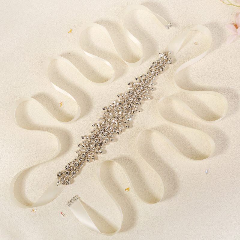 Silver Bridal Wedding Waistband Sparkling Crystal Handmade Sash for Women Wedding Supplies Jewelry Accessories - Image 4