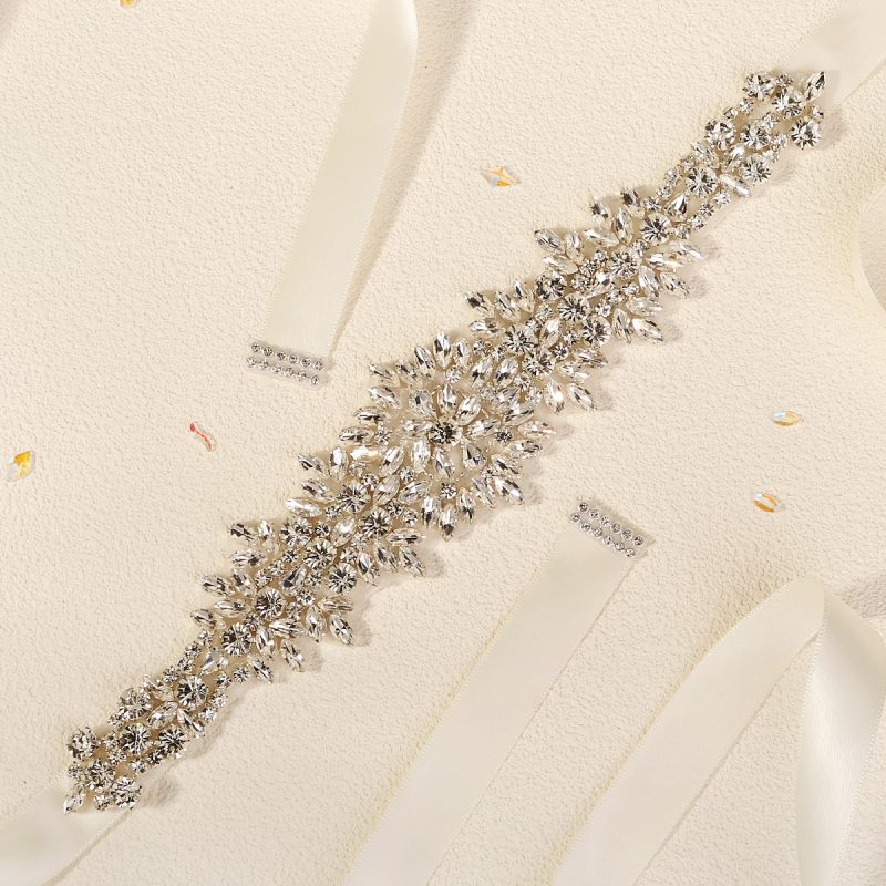 Silver Bridal Wedding Waistband Sparkling Crystal Handmade Sash for Women Wedding Supplies Jewelry Accessories - Image 5