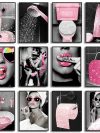 Canvas Painting Sexy Woman Fashion WC Toilet Wall Art Poster Pink Glitter Bling Roll Paper Bathroom Prints Pictures Decorative